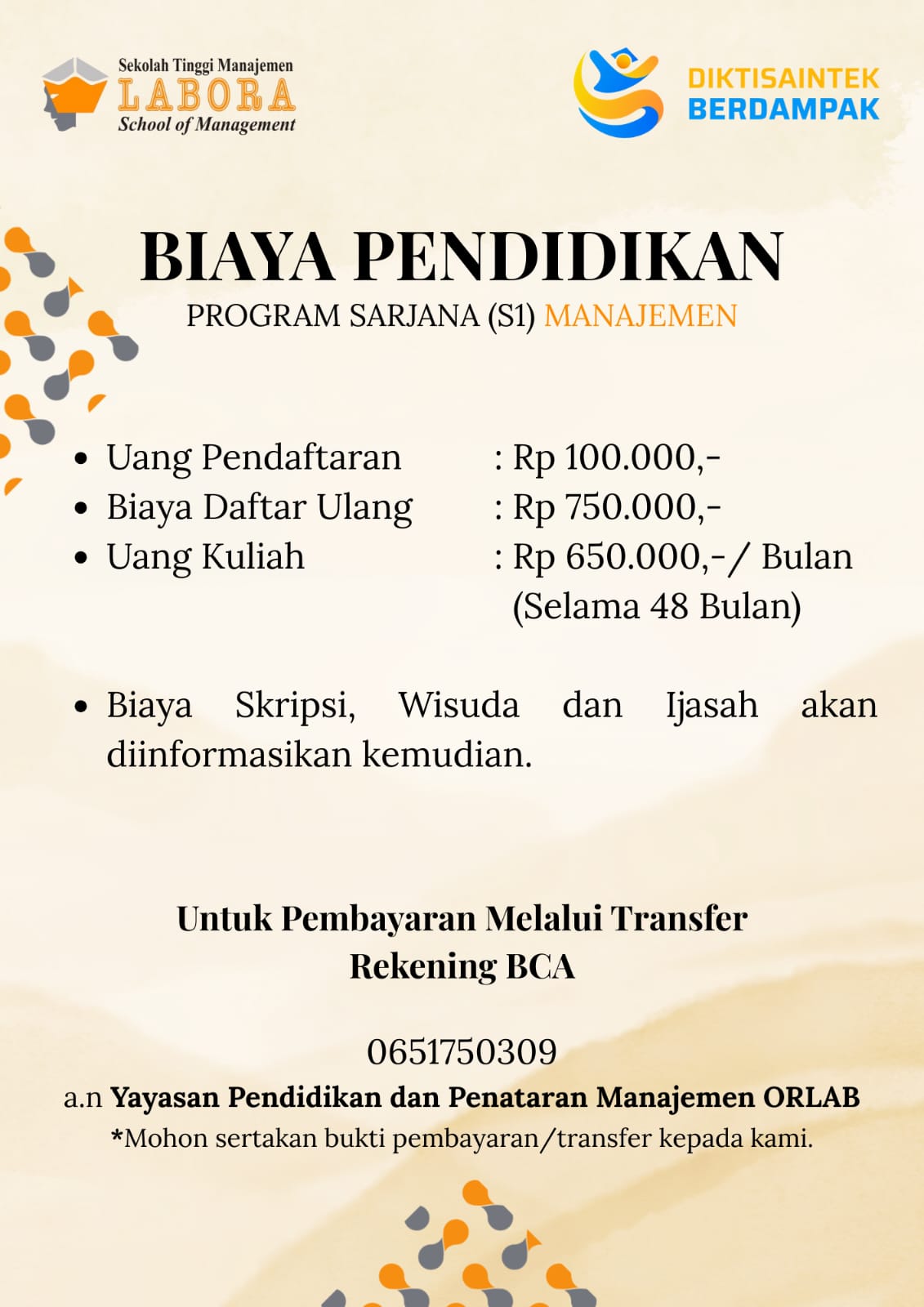 Biaya Mahasiswa Program S1 Manajemen